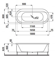 Laufen SOLUTIONS vana 1800x800x620 mm, vodní a vzduch masáž, pergamon/antibak   H2245113490551